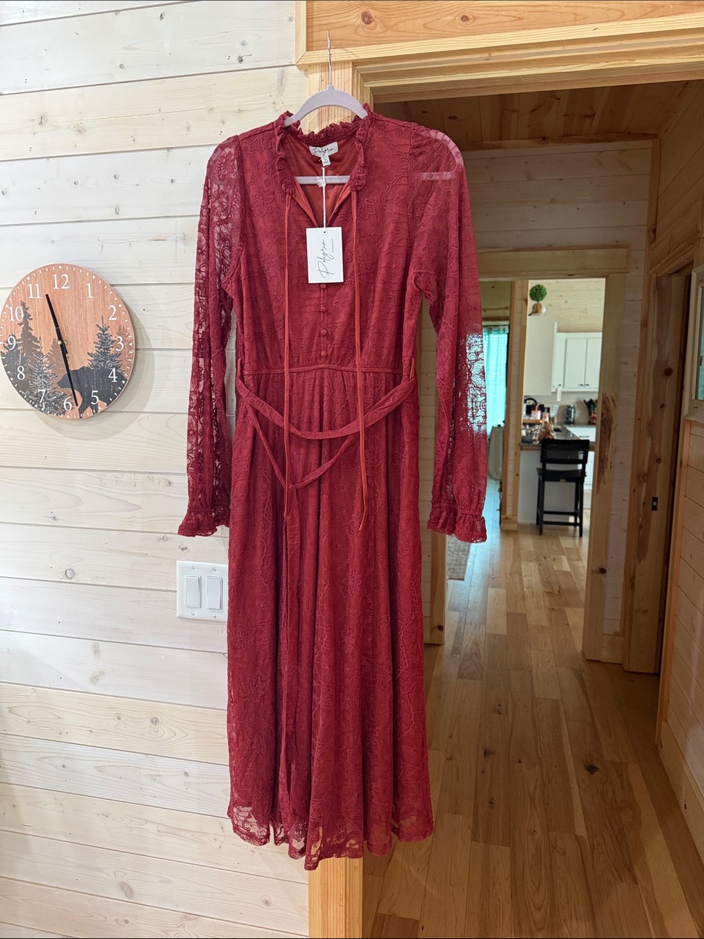 Polagram Burgundy Lace Maxi Dress